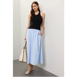 NAADAM Black & Light Blue Drop Waist Cotton-Cashmere Midi Dress